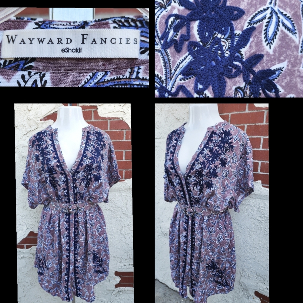 4X ? 5X ? Wayward Fancies Eshakti embroidered belted purple floral button dress